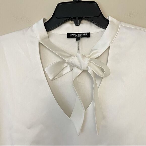 DAVID LERNER FLOUNCY PEPLUM LS BLOUSE WHITE SZ M - Picture 2 of 7